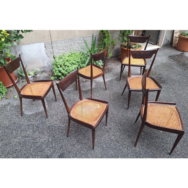 Chairs with Vienna Straw Seat and Tapered Legs by Osvaldo Borsani for ABV, Set of 6 For Sale - Image 6 of 6