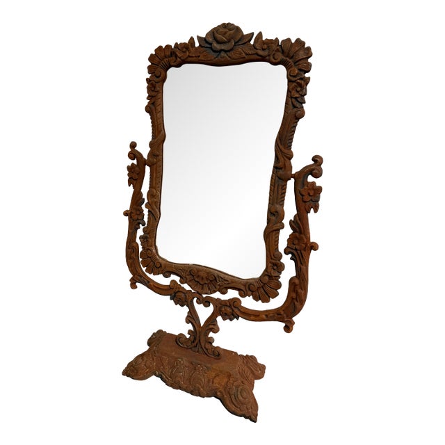 Large Victorian Antique Cast Iron Vanity Mirror For Sale