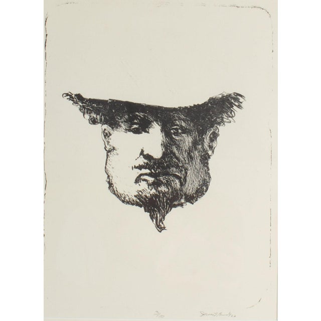 A 1960 portrait lithograph by the American artist James L. Bruch (1942-2023). This stone lithograph depicts a man with...