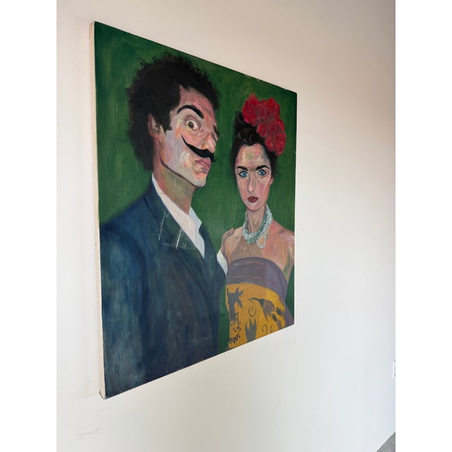 Contemporary Contemporary Salvador Dalí & Frida Kahlo Portrait Oil on Canvas Painting, Signed For Sale - Image 3 of 12
