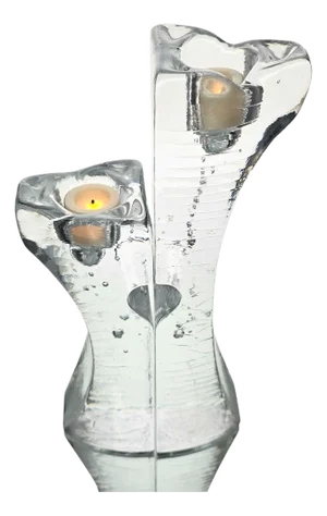 Pair of 1970s Kosta Boda Kjell Engman “Connect” Sweethearts Glass Candle Holders, Sweden
