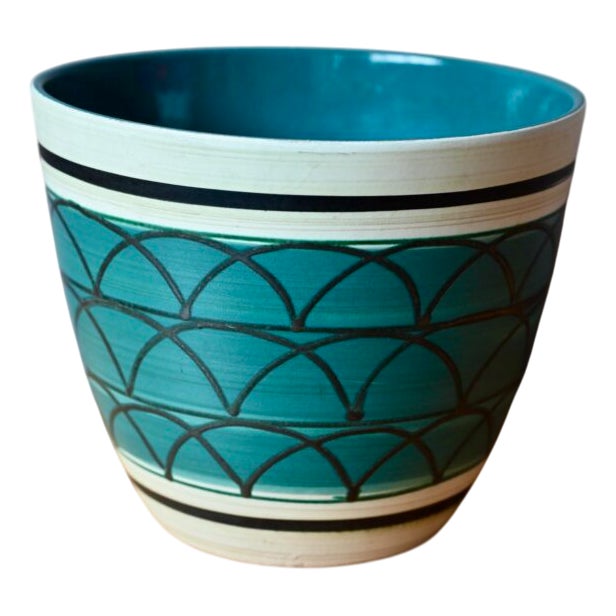 Graphic Green Ceramic Pot Cache from Scheurich, 1970s For Sale
