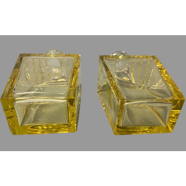 Vintage Retro Art Deco 10" Yellow Glass Decanter Bottles - a Pair For Sale - Image 4 of 12