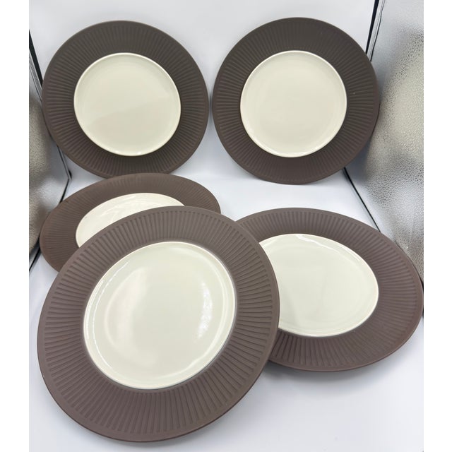 1960s Dansk Denmark Ihq Jens Harald Quistgaard’s ‘Fluted Flamestone’ 5 Dinner Plates For Sale In Palm Springs - Image 6 of 10