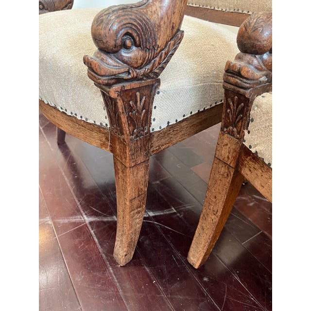 19th Century Pair of 19th Century French Empire Dolphin Armchairs For Sale - Image 5 of 7