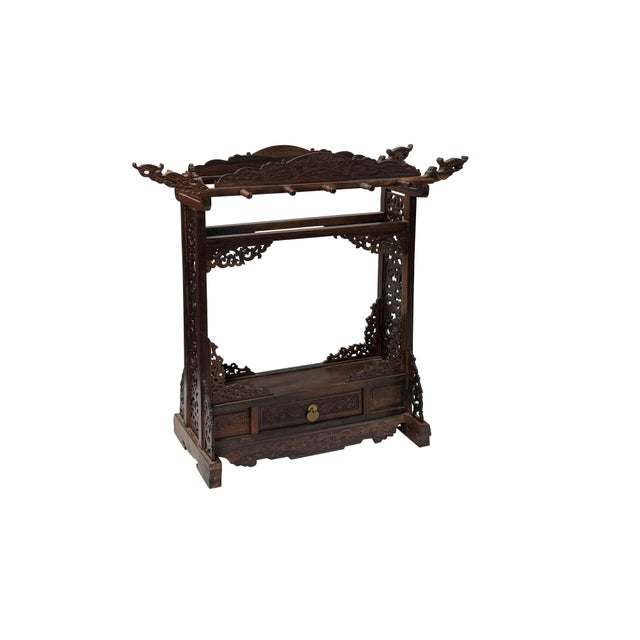 Oriental Rosewood Delicate Dragon Floral Motif Display Rack For Sale In San Francisco - Image 6 of 9