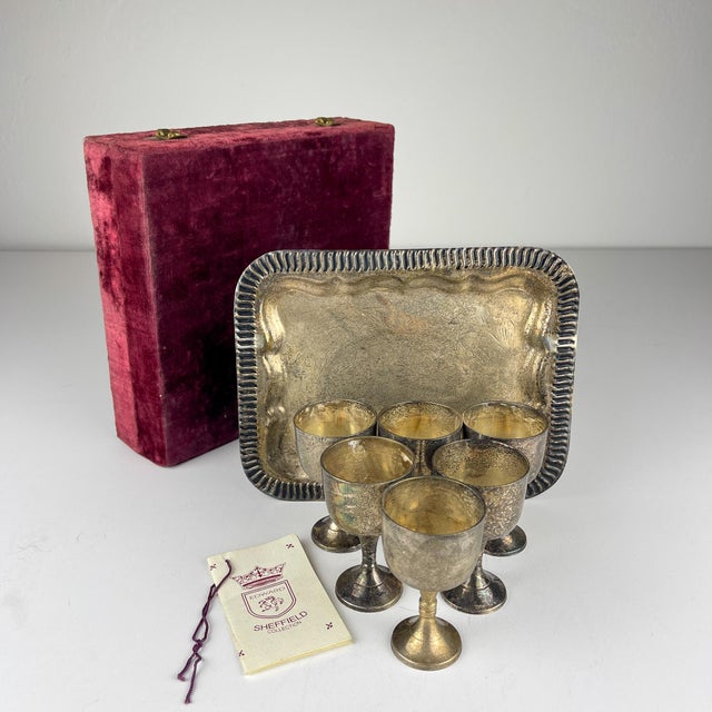 Antique English Silver Plated Glasses and Tray, 1890s, Set of 8 For Sale - Image 7 of 16