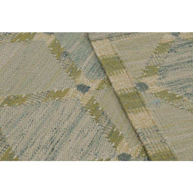 Rug & Kilim’s Scandinavian-Inspired Rug in Sage and Blue With Diamond Lattice For Sale - Image 9 of 9