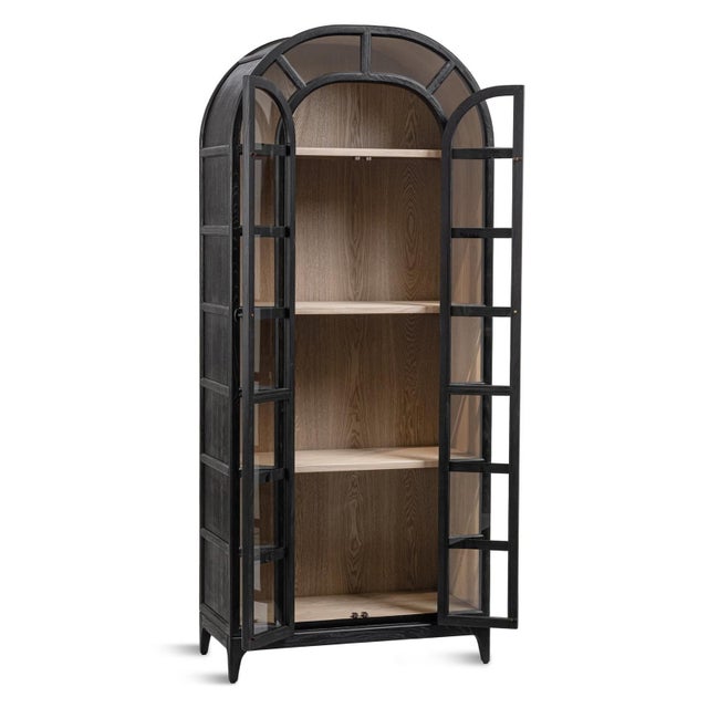 Farmhouse Vaughn Arched Black Elm & Glass Bookcase For Sale - Image 3 of 8