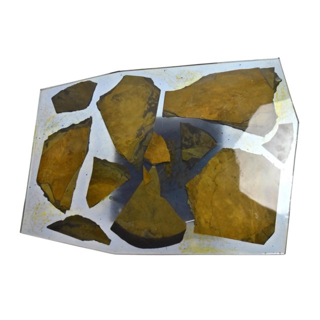 Brown Custom Studio Made Side Table With Resin and Slate Top and Light Up Base For Sale - Image 8 of 13