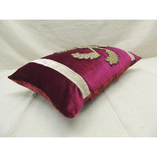 Atelier Lam Antique Red & Silver Velvet Embroidery Applique Decorative Pillow For Sale - Image 4 of 10