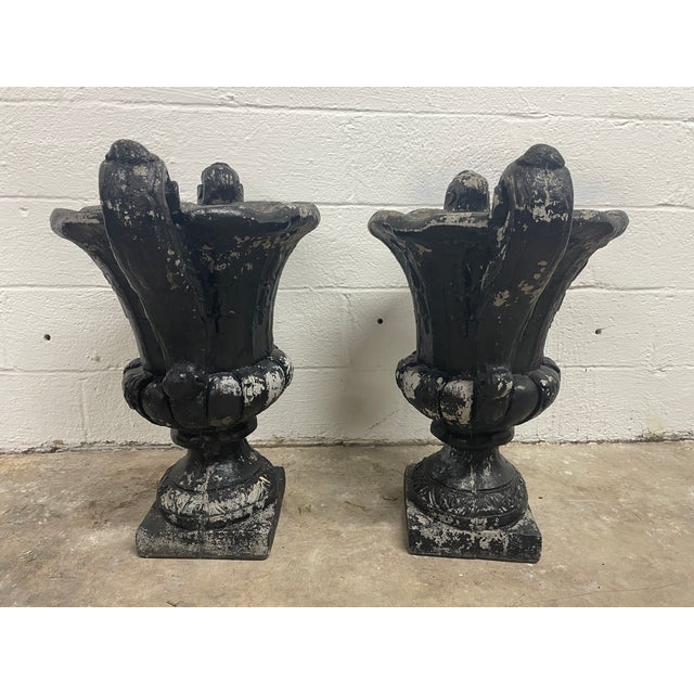 Pair of Large 31" Mid-Century Cast Stone Campana Garden Urns - Asheville Estate Rescue For Sale - Image 4 of 12
