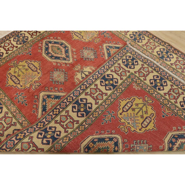 Kazak Rug 6’5” X 8’10” Red Wool Tribal Hand-Knotted Oriental Carpet For Sale - Image 14 of 15