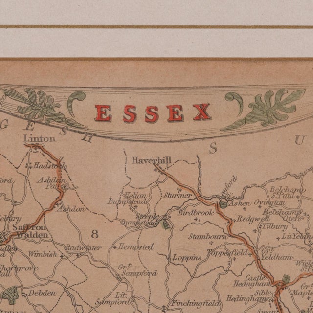 Wood 1850's Antique County Map Essex For Sale - Image 7 of 12