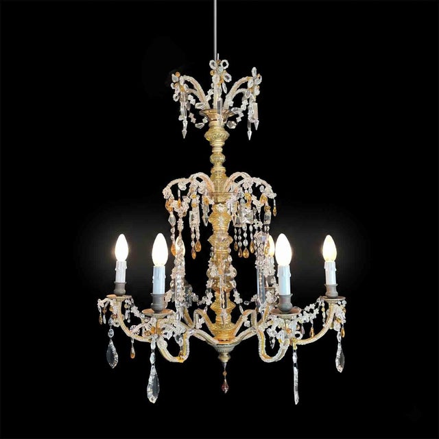 1920s Italian Crystal Chandelier with Pale Yellow and Amber, 1930s For Sale - Image 5 of 13