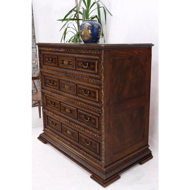 Chocolate Heavily Carved Spanish Style 4 Drawers Commode Chest of Drawers Dresser Cabinet For Sale - Image 8 of 13