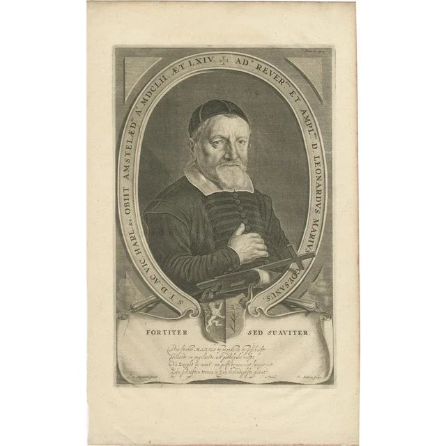 Adriaen Matham, Theologian Portrait of Leonardus Marius, 1651, Paper For Sale - Image 10 of 10
