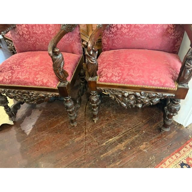 Pair Antique Baroque Walnut Italian Armchairs Carved Andrea Brustolon Style For Sale - Image 10 of 10