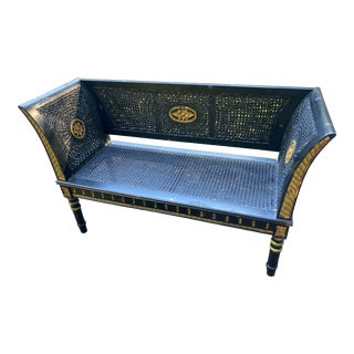 Vintage Double Caned Bench For Sale