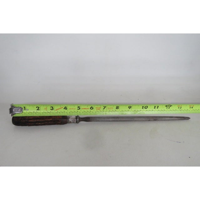 Mid 20th Century Knife Sharpening Rod Honing Steel With Stag Antler Handle Sterling Collar 5145b For Sale - Image 5 of 5