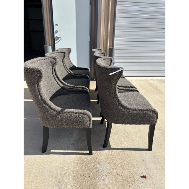 Contemporary Set of Six Bellevue Modern Charcoal Gray Chairs, Alder & Tweed For Sale - Image 3 of 7