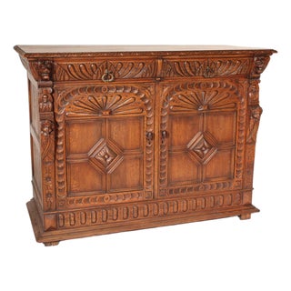 Baroque Style Oak Credenza For Sale