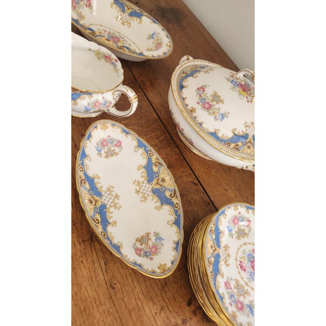 Vintage Shelley Sheraton 13291 Blue & Gold Bone China 16-Piece Serving Set For Sale - Image 16 of 18