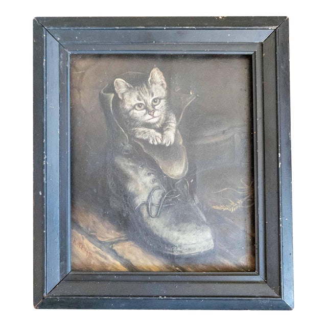 19th or 20th Century Folk Art Painting of Puss in Boots, Signed For Sale