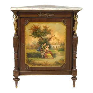 Louis XV Style, 'Vernis Martin', Marble, Panel, Gilt, 20th C., Corner Cabinet