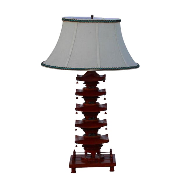 Vintage Pagoda Table Lamp & Shade | Chairish