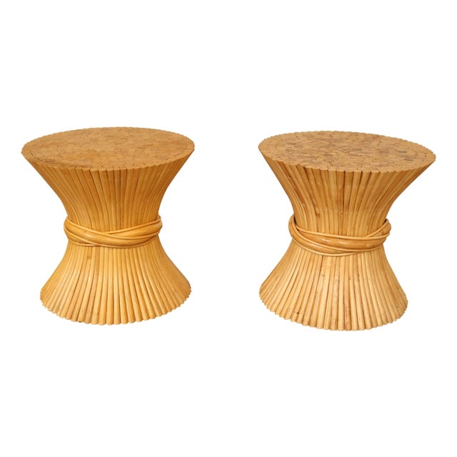Vintage Pair of Wheat Sheaf End Tables For Sale