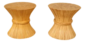 Vintage Pair of Wheat Sheaf End Tables