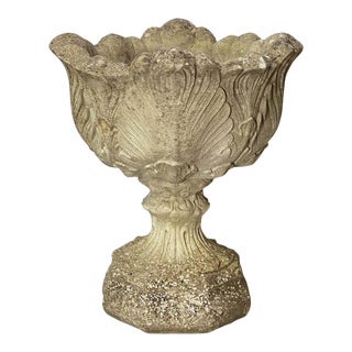 English Garden Stone Pot or Planter on Plinth With Acanthus Leaf Design For Sale