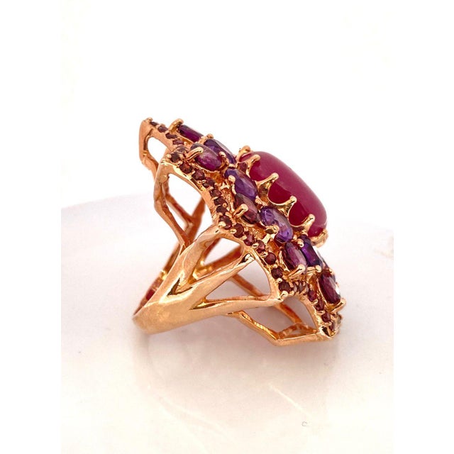 Bochic "Orient" Vintage Ruby, Rhodolite & Amethyst Ring Set In 18K Gold & Silver For Sale - Image 4 of 18