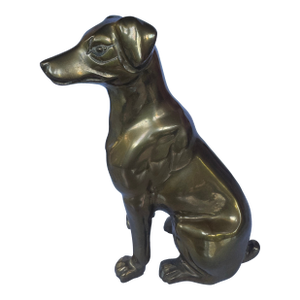 Midcentury Solid Brass Sitting Dog Statue