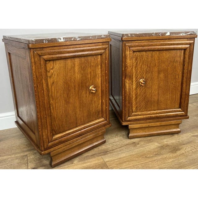 Antique French Oak Bedside Tables with Marble Tops, Set of 2 For Sale - Image 3 of 14