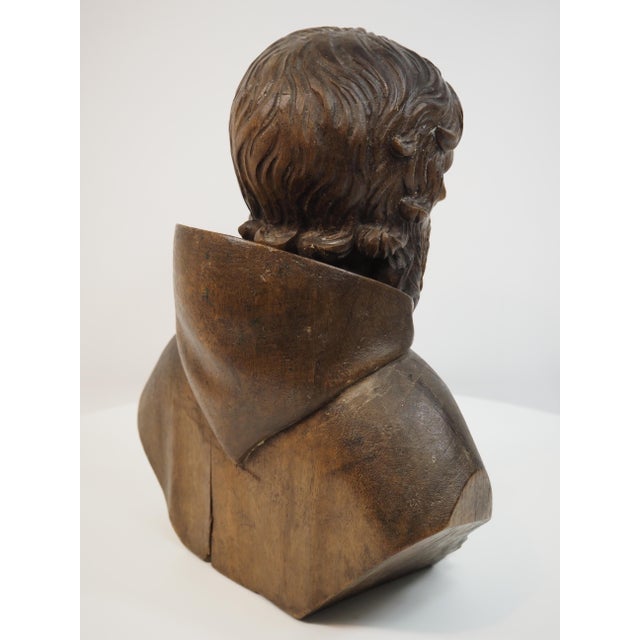Antique Expressive Woodcarving, Bust Depicting a Monk or Male Saint, Ca. 1800 For Sale In Cleveland - Image 6 of 18