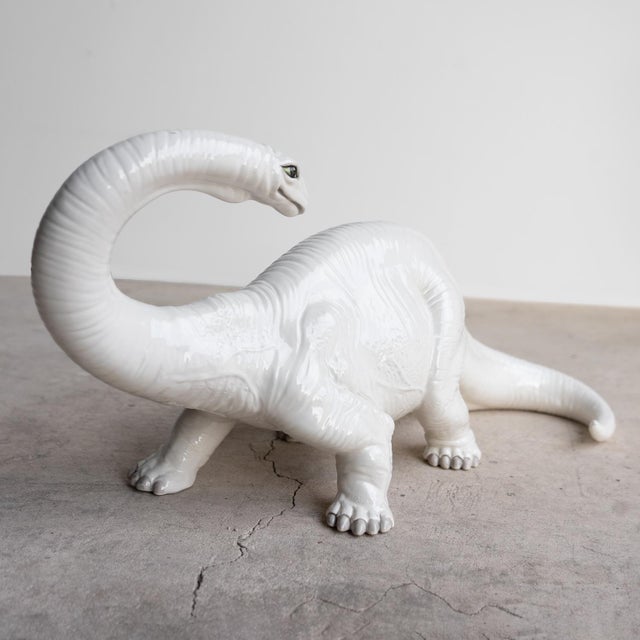 Ceramic Vintage Italian Bassano Ceramic Dinosaur Sculpture - White Pottery Brontosaurus Figure, 1970s For Sale - Image 7 of 18