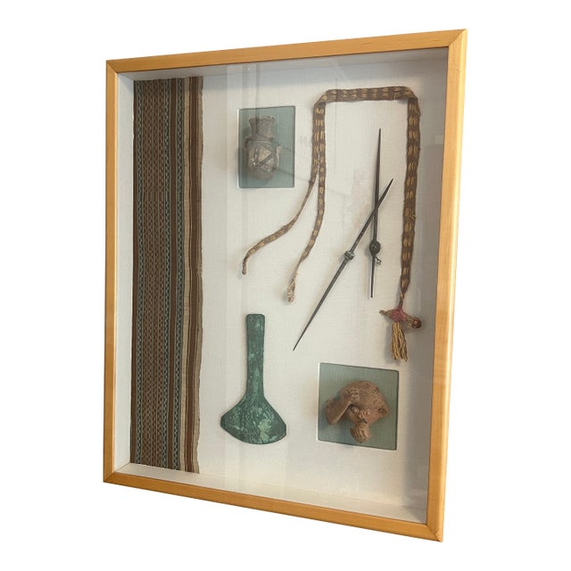 Antique Framed Shadowbox of Pre-Columbian Style Coastal Peruvian Artifacts For Sale