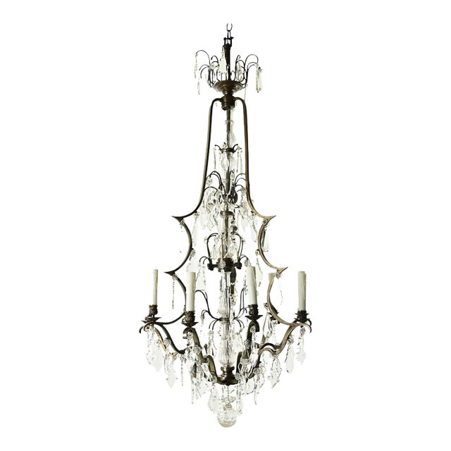 Massive French 19th Century Brass & Crystal Chandelier For Sale