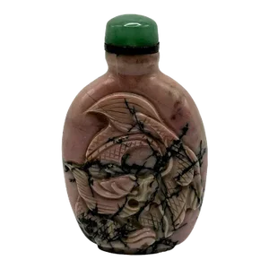 Vintage Pink Rhodonite Snuff Bottle With Dragon Carving