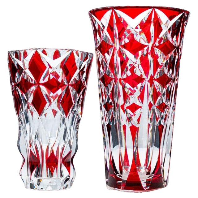 Large Saint Louis Vases in Deep Red Crystal, 1841, Set of 2 For Sale