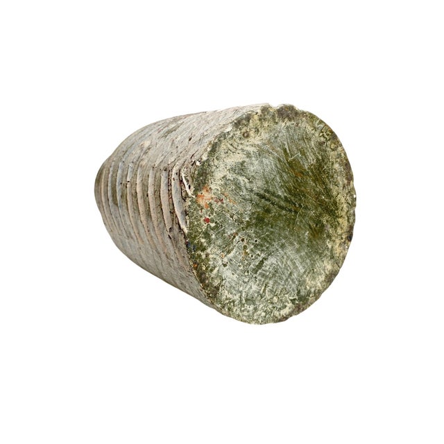 1990s Rustic Blue Green Ceramic Vase With Chevron Carving For Sale - Image 5 of 5