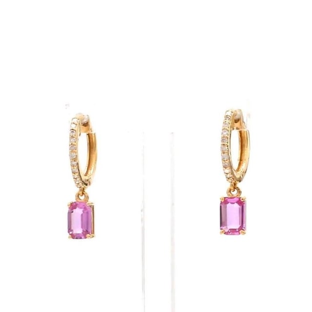 Pink 1.40 cts Natural pink sapphire & 0.14 cts diamond earrings in 14k gold For Sale - Image 8 of 18