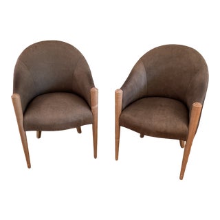 Contemporary Donghia Leather Tub Chairs - a Pair For Sale