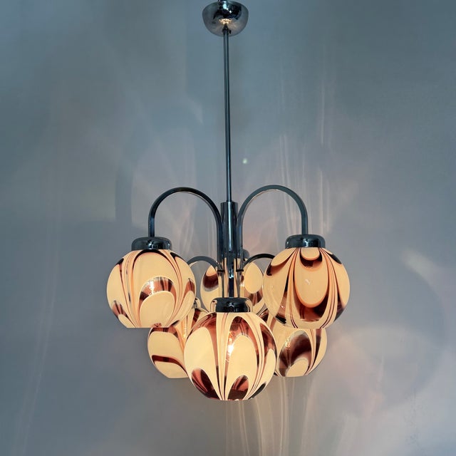 Purple Italian Purple and White Murano Glass Swirl Chandelier, 1970s For Sale - Image 8 of 18