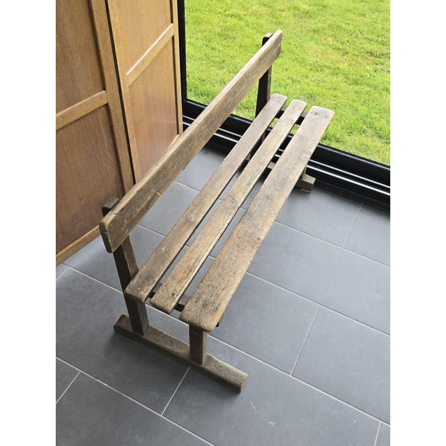1920s Antique Oak School Bench, 1920s For Sale - Image 5 of 13