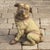 English Vintage Composition Sitting Dog Sculpture with Glass Eyes and Red Collar For Sale - Image 4 of 8