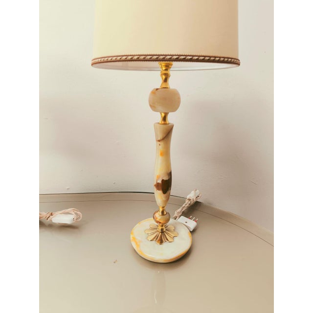 Onyx Lamp with Lampshade and Brass, 1950s For Sale - Image 13 of 17