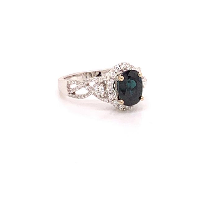 Metal Natural Sapphire Diamond Ring 6.5 18k White Gold 2.59 TCW Certified For Sale - Image 7 of 7